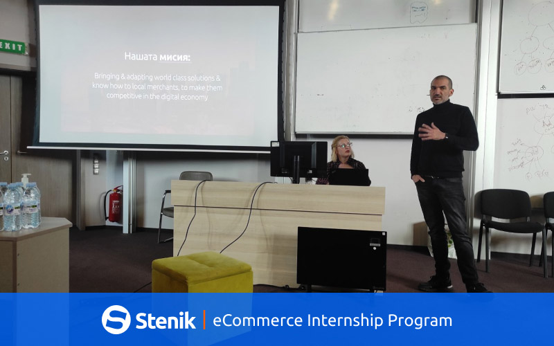 Stefan Chorbanov presented Stenik's eCommerce internship program to 9th and 10th grade students of SoftUni BUDITEL